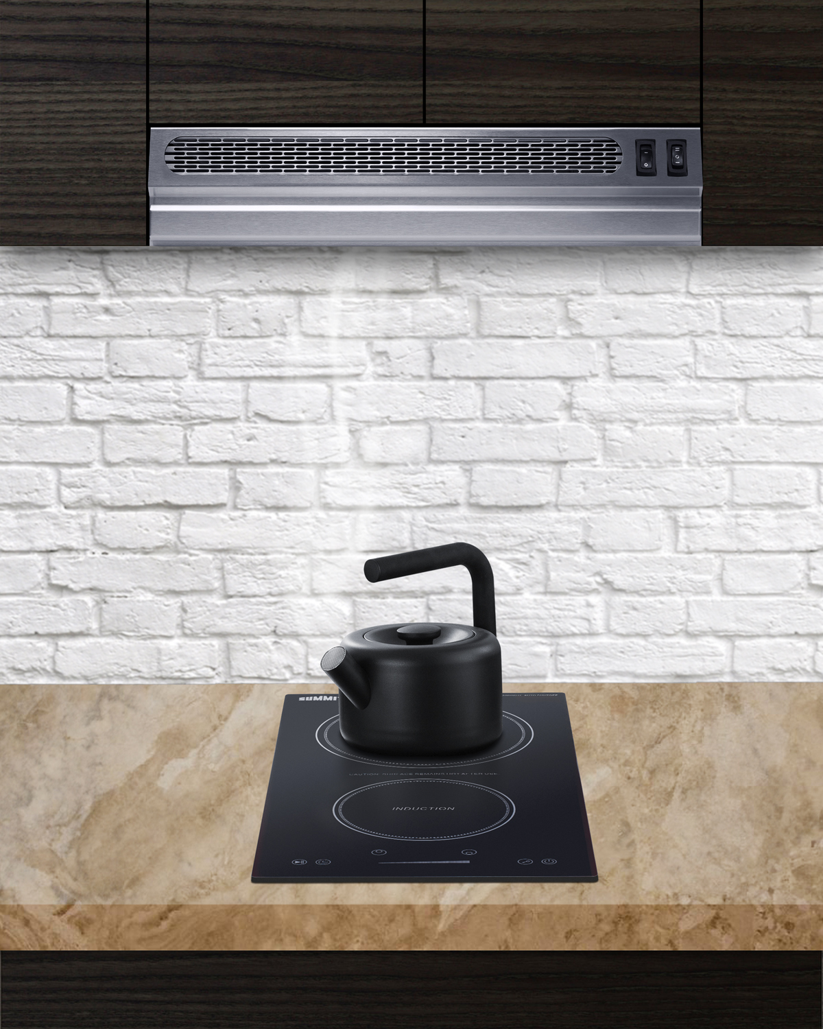 18 inch wide under cabinet retractable range hood for ductless use in stainless steel, made in the USA with power cord included